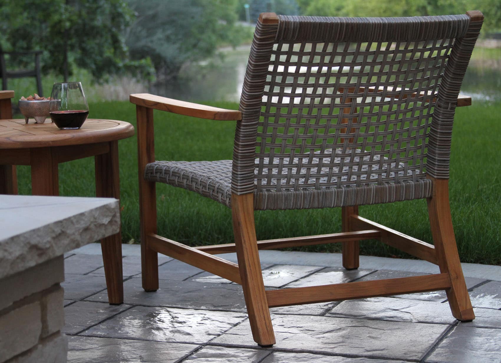 Teak Wood And Ash Wicker All Weather Lounge Chair 2pk