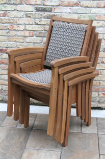 21090GR - DRIFTWOOD GREY Wicker & Eucalyptus Stacking Arm Chair, Stacked