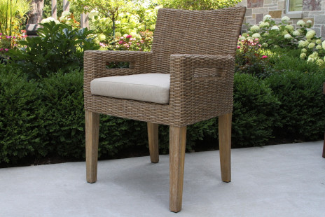 46520 - Wheat Wicker Antique Wash Eucalyptus Arm Chair with Olefin Cushions - Angle