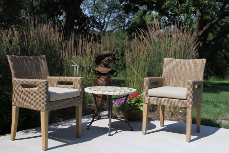46520 - Wheat Wicker Antique Wash Eucalyptus Arm Chair with Olefin Cushions pair with 31224-BG Accent Table
