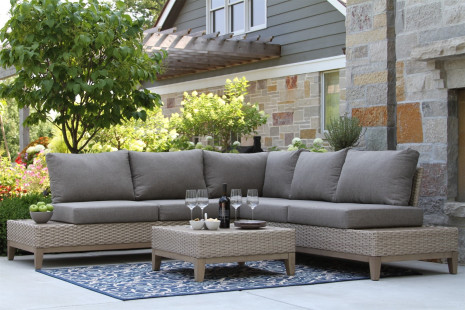 S10222 - 4pc. Antique Stain Eucalyptus & Light Beige Wicker Contemporary Sectional Set