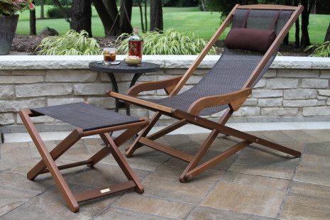 SL10060 -Sling Swing Lounger with BST524 (Sling & Eucalyptus Ottoman) & 31625 (Accent Table)